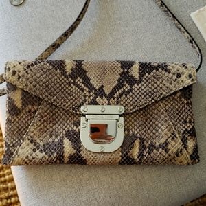 KORS Michael Kors Beige and Brown Snakeskin Clutch Wristlet